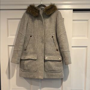 Jcrew Women's Stadium Gray Coat with Removable Faux Fur